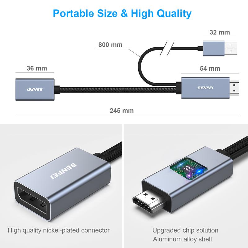 BENFEI HDMI to DisplayPort Adapter, HDMI Source to DisplayPort Monitor Compatible with PC Graphics Card Laptop PS5 Xbox One(360) Supporting 4K@60Hz 2K@144Hz 1080P@165Hz