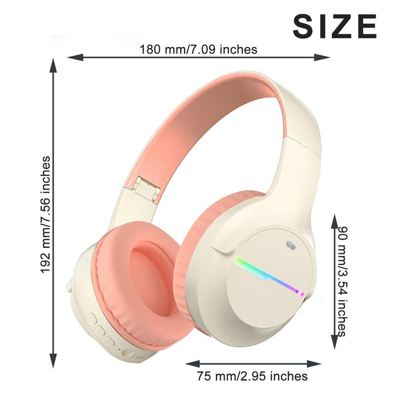 Wireless Headphones for Fall, Bluetooth Headphones with Colorful LED Lights, Kids Foldable Over Ear Headphones with Built-in Microphone, 60H Playtime