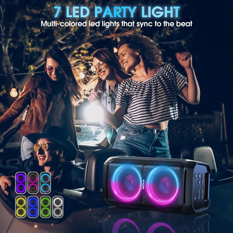 W-KING 100W Bluetooth Speakers V5.3 IPX6 Waterproof Portable Loud Wireless Speaker with Deep Bass 110dB Huge Sound DSP, Karaoke Outdoor Boombox with Lights Mic & Guitar Port Echo USB Port EQ