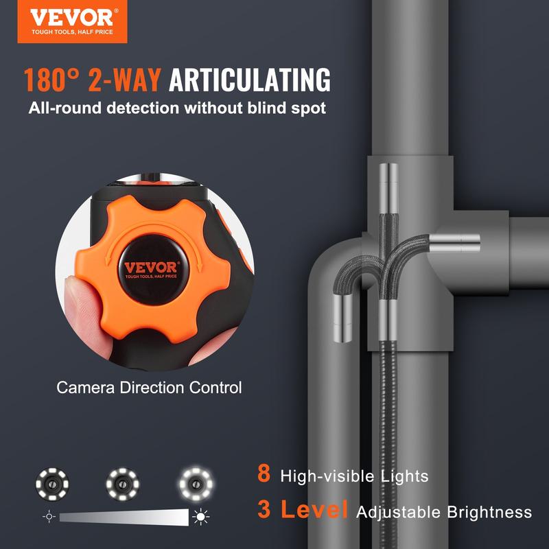 VEVOR Articulating Borescope Camera with Light, Two-Way Articulated Endoscope Inspection Camera with 6.4mm Tiny Lens, 5