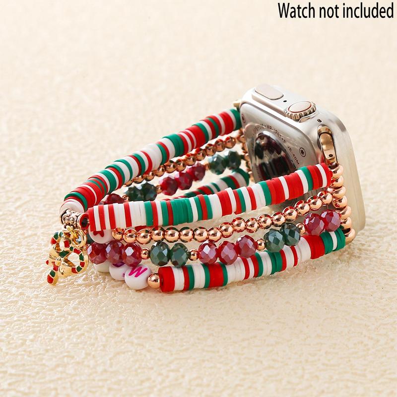 Christmas Themed Watch Band (Band Only), Handmade Stretchy Adjustable Beaded Watch Band, Smart Watch Accessories for Apple Watch Series