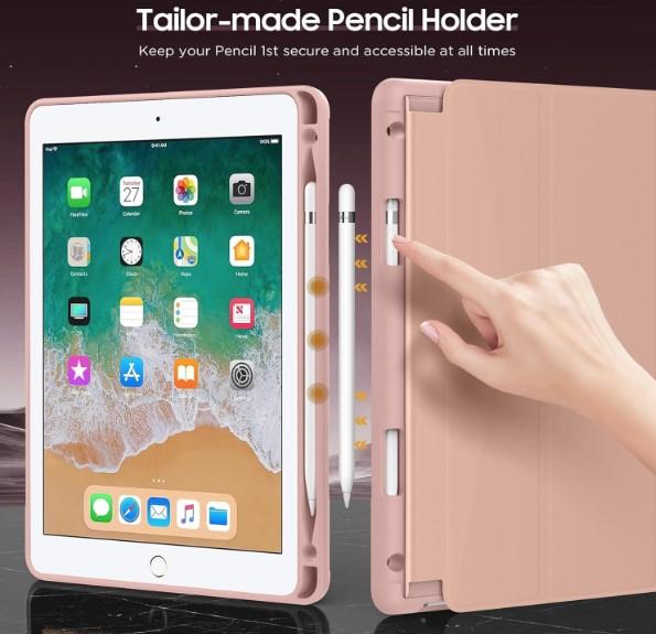 Case for iPad 6th   5th Generation (2018   2017Model, 9.7 Inch) with Apple Pen Holder, Slim Hollow Logo Smart Cover for iPad 9.7 inch, Also Fit iPad...