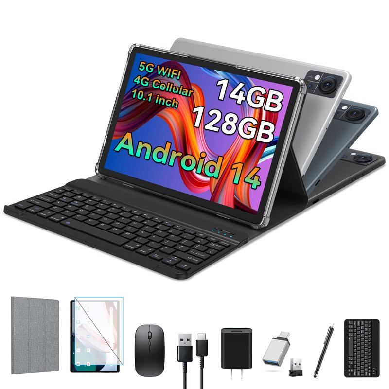 Android 14 Tablet 4G Cellular 14GB RAM(8+6 Virtual)+128GB ROM+1TB, 2024 Newest 5G WIFI Tablet 10.1 Inch Incell Large Screen, 2 in 1 Tablet with Keyboard Octa-Core 7000mAh Battery, Bluetooth Mouse Case Android 2-in-1