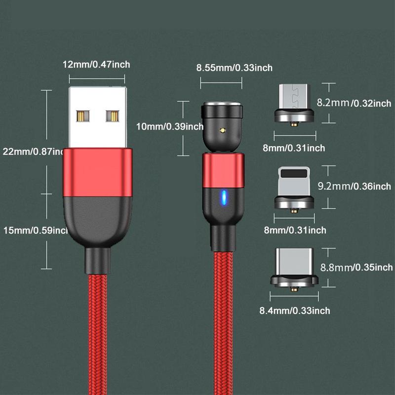 AUFU 3-In-1 Magnetic Data Cable, Multifunctional Rotatable Magnetic Charging Cable, Magnetic Data Cable For Huawei Xiaomi Redmi Samsung