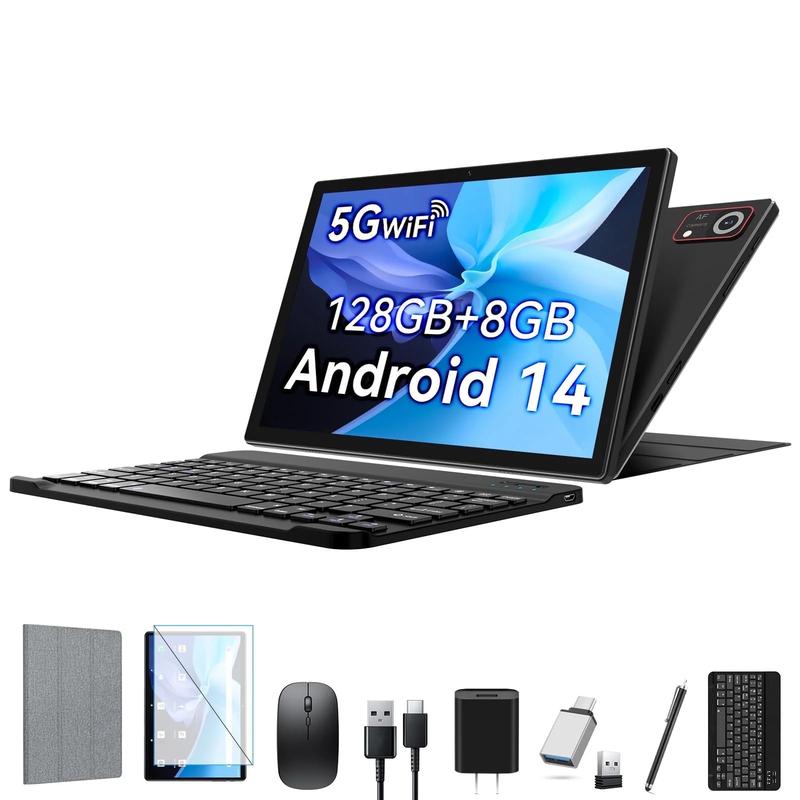 Tablet 10 inch Android 14 Tablet,8GB RAM 128GB ROM,5G WiFi,Octa-Core,13MP+8MP Dual Camera,GPS,Bluetooth,1TB Expand,1920x1200 IPS Screen,7000mAh,Face Unclock,Split Screen,Tablet with Keyboard 2025 tablet Black Friday Deal  Christmas gift  tablet on sale