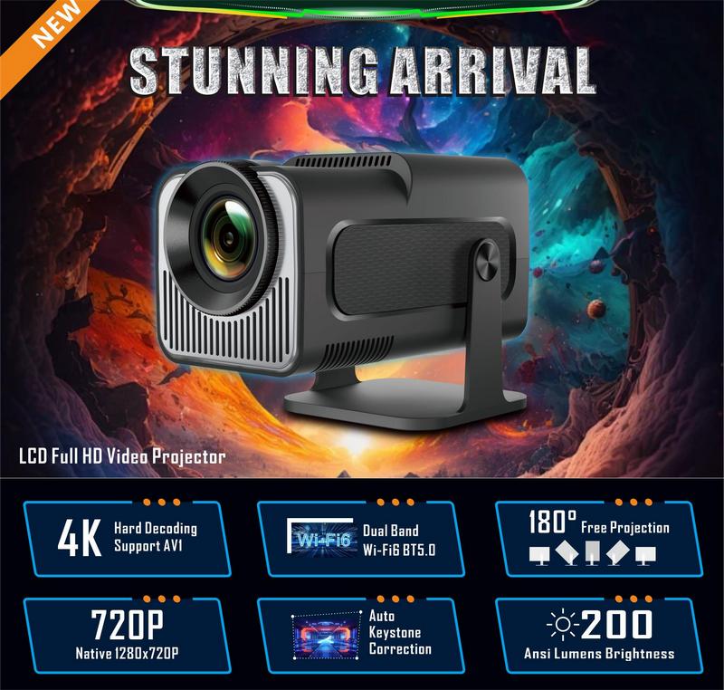 MINI Projector with Android system, 200 Lumens,4K Support Native 1080P,with Bluetooth &WIFI ,Built in Speaker ,40-200 Screen Display ,180° Rotation, Android 11.0 ,Auto Keystone  ,Multi-Device  Screen Mirror ,Outdoor Camping Party projector Audio