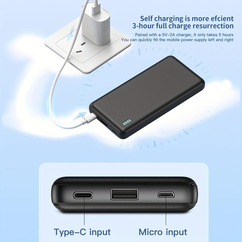 10000MAh Portable Mobile Power Pack, with LED Power Display, Outdoor Emergency Backup Battery Pack, USB Type-C Micro Interface, Suitable for iPhone,Android and Other Mobile Phones, USB-A Output Compatible with Mobile Digital Electronic Devices