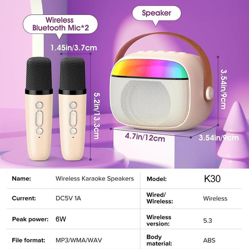 Wireless Karaoke Speaker with Microphone, Rechargeable Portable Mini Speaker with LED Light, Home Bathroom Entertainment USB Speaker for Gift