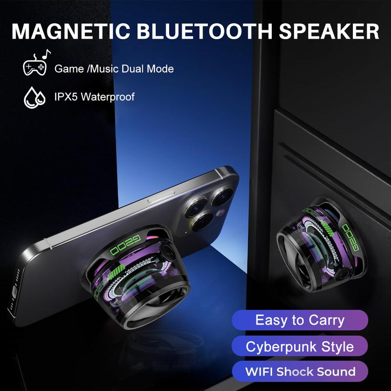 G200 Magnetic Bluetooth Speaker,Portable Phone Stand for iPhone,Game Mode,7H Playtime ,5W Mini Speaker with RGB Night Light for Camping Tents & Desk Home Decor