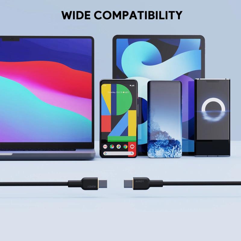 Aukey CB-NCC2 Kabel Charger USB C to C 3A Braided Nylon 1.8M White Electronic Mobile smartnfccase Charging Resistance