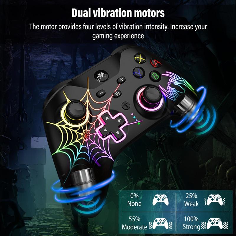 Spider Pattern Wireless Gaming Controller, 9 RGB LED Lights Gamepad, Ergonomic Design Controllers for Multiple Devices, Console Accessories