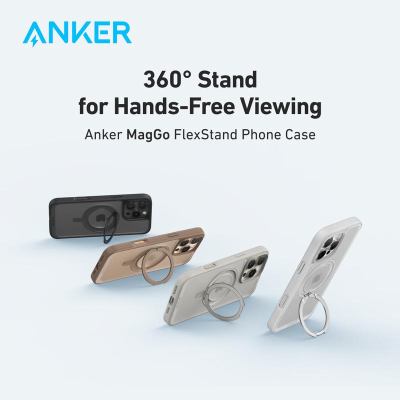 Anker MagGo Magnetic Case with Sturdy 360° Ring Stand for iPhone, Military-Grade Shockproof Kickstand with MagSafe Holder Grip