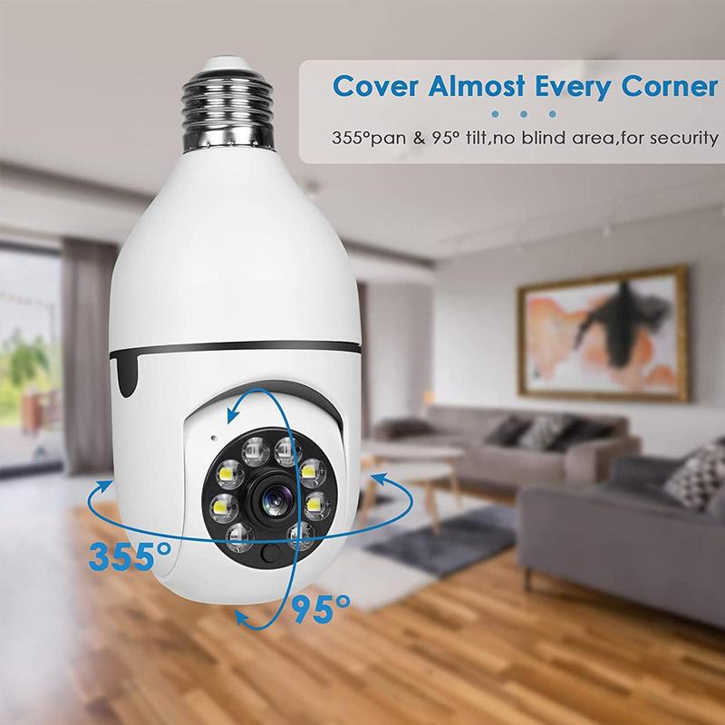 5G WiFi Remote Surveillance Camera, E27 Socket Security Camera with TF Card, 360-Degree Panoramic Camera for Home, Office, Factory Monitoring