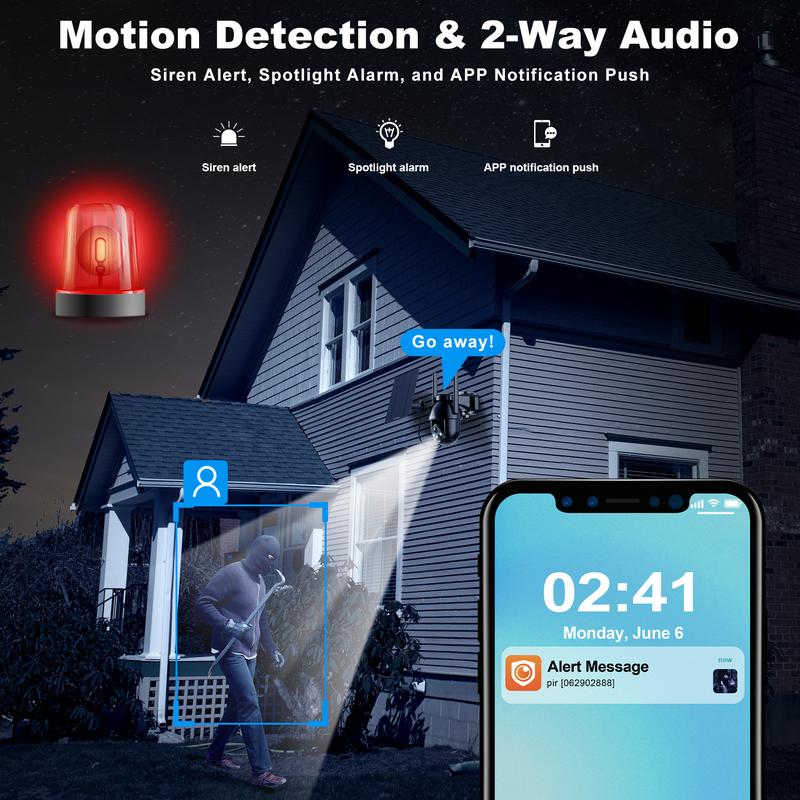 SeeVison 4G LTE Cellular Solar Security Cameras Wireless Outdoor, Solar Powered 3MP Camera 2K Security Camera for No WiFi, PIR Motion Detection,Siren,Color Night Vision, SD Cloud Storage (SIM Card Included)