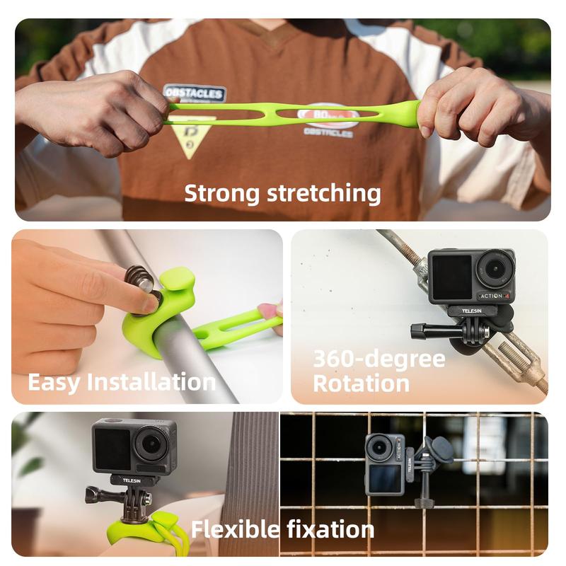 Pocket 3 Car Bike Mount Strap Flexible Wrap Band Motorcycle Handlebar Fence Holder Accessories for Insta360 X4 X3 Ace Pro Go 3 3S, for GoPro 13 Max Mini Hero, Osmo Pocket 3 2 Action 5 Pro Camera