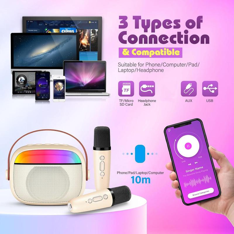 Wireless Karaoke Speaker with Microphone, Rechargeable Portable Mini Speaker with LED Light, Home Bathroom Entertainment USB Speaker for Gift