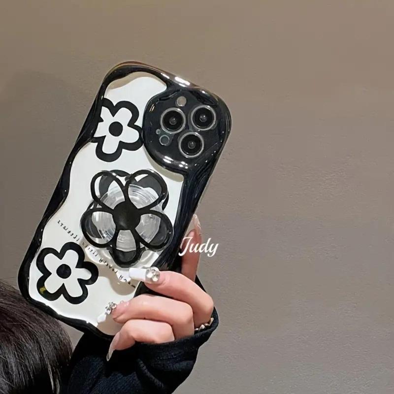 Flower Pattern Phone Case with Bracket, TPU Shockproof Phone Protective Cover for iPhone XR 11 12 13 14 15 Pro Max Plus, Mobile Phone Accessories