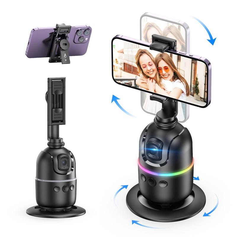 Auto Face Tracking Tripod, Rechargeable 360° Rotatable Phone Camera Stand with Gesture Control & Colorful Light Ring, Smart Shooting Phone Holder