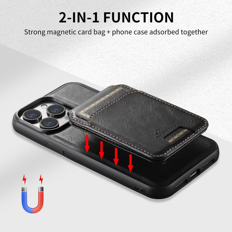 2 IN 1 Magnetic Leather Case For iPhone 16 Pro Max 15 14 13 12 Pro Max 15 14 Plus MagSafe Card Holder Wallet Case Flip Stand Cover