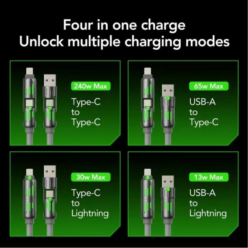 4-in-1 USB C Cable, Multi-functional 240WFast Charge Data Cable, Phone AccessoriesSuitable for iPhone 15 14 Phone iPadPro, Cellphone Charging Accessories orange  charger