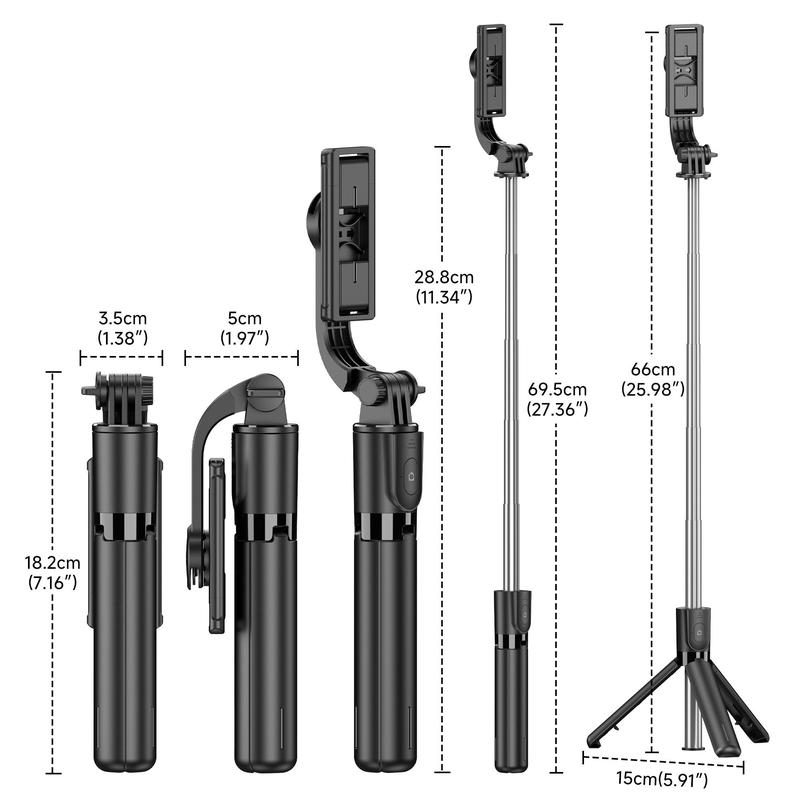 Extendable Selfie Stick Tripod, 4 in 1 Phone Tripod Stand with Detachable Wireless Remote & Phone Holder, 360° Rotating Mini Travel Tripod