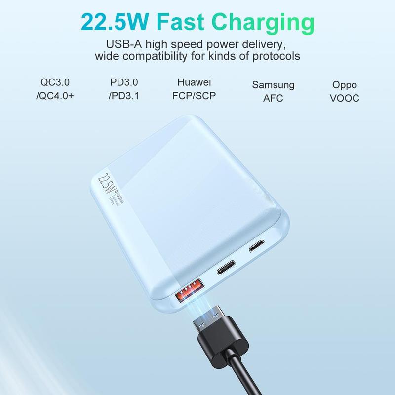 Portable Type-C 22.5W Fast Charging Power Bank, 10000mAh Phone Charging Power Bank for Summer, Portable Charger Compatible with iPhone & Samsung Galaxy Phones & Huawei Phone, Smartphone Accessories