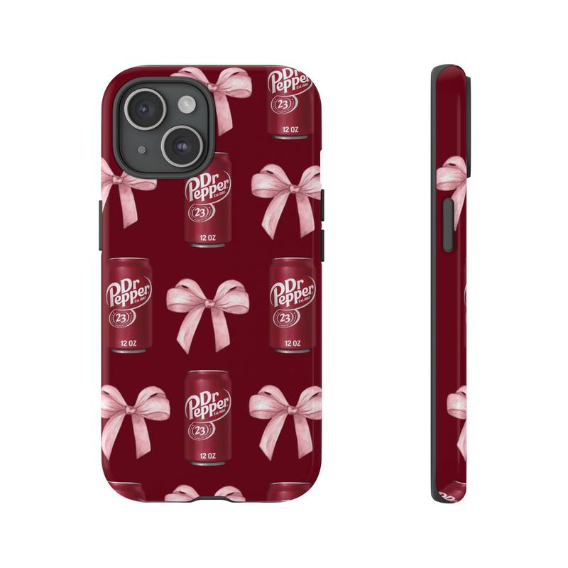 Pink Bow Coquette Dr Pepper Phone Case, Cute Pink Soda Drink Tough Phone Case, Aesthetic Girly Phone Case