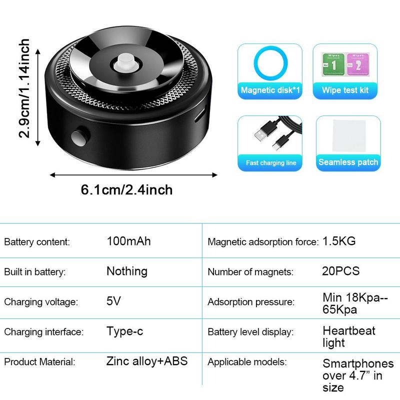 Wireless Magnetic Cell Phone Holder, Fast Charging Electric Vacuum Strong Suction Car Phone Mount for iPhone & Android Phones