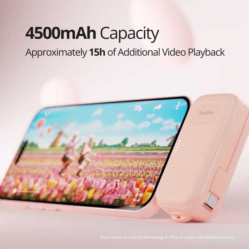 Portable Mini Power Banks for Summer, USB-C Power Bank Charger with Built-in Cable, Ultra-compact Battery Pack for iPhone Android Smartphones, Charging Devices, Phone Accessories for Super Hand Crank Charger P3, Back to School Gifts, Portable Charger