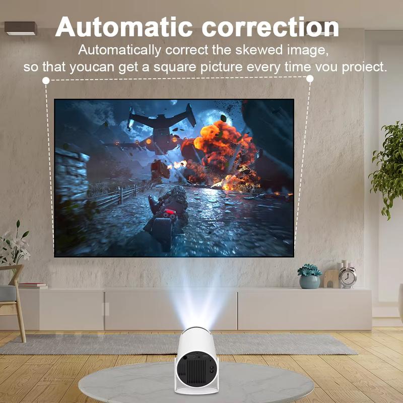 HY300 Mini Home Projector with WiFi Bluetooth, 4k HD screen adjustment, 180 degree rotation, home video project Built-in Android Audio