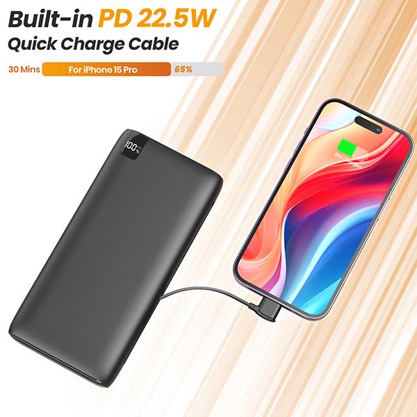 Power Bank 27000mAh with Built in Cables, 22.5W USB C Portable Charger Fast Charging Power Bank, 4 Outputs 2 Inputs External Battery Pack Phone Charger Compatible with iPhone, Samsung, Tablets, Halloween Gifts