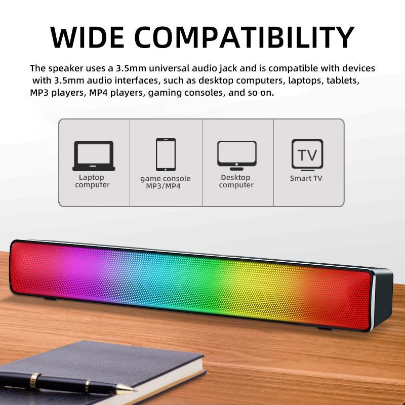 USB Powered Wired Computer Speaker, 3.5mm Audio Jack & LED Ambient Light Design Desktop Speaker, Multifunctional Sound Machine for Home & Office Use