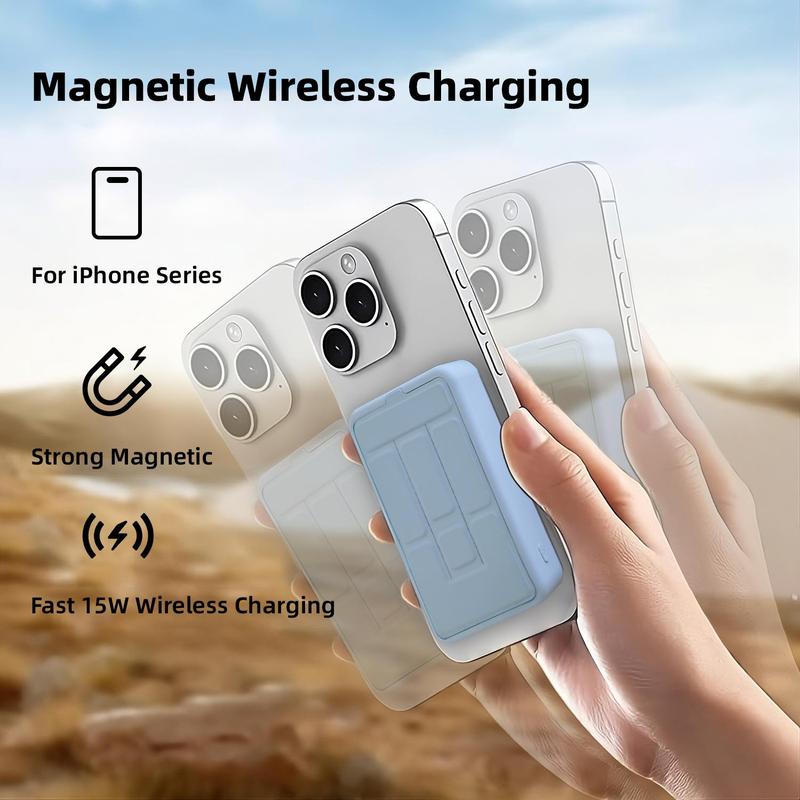 Magnetic Power Bank,Wireless Portable Charger,10000mAh,Foldable Charger with Type-C Cable LED Display 22.5W PD Fast Charging Lighting Mag-Safe Battery Pack for iPhone 15 14 13 12 Mini Pro Pro Max Series,Phone Chargers Devices Digital Smartphone Mobile