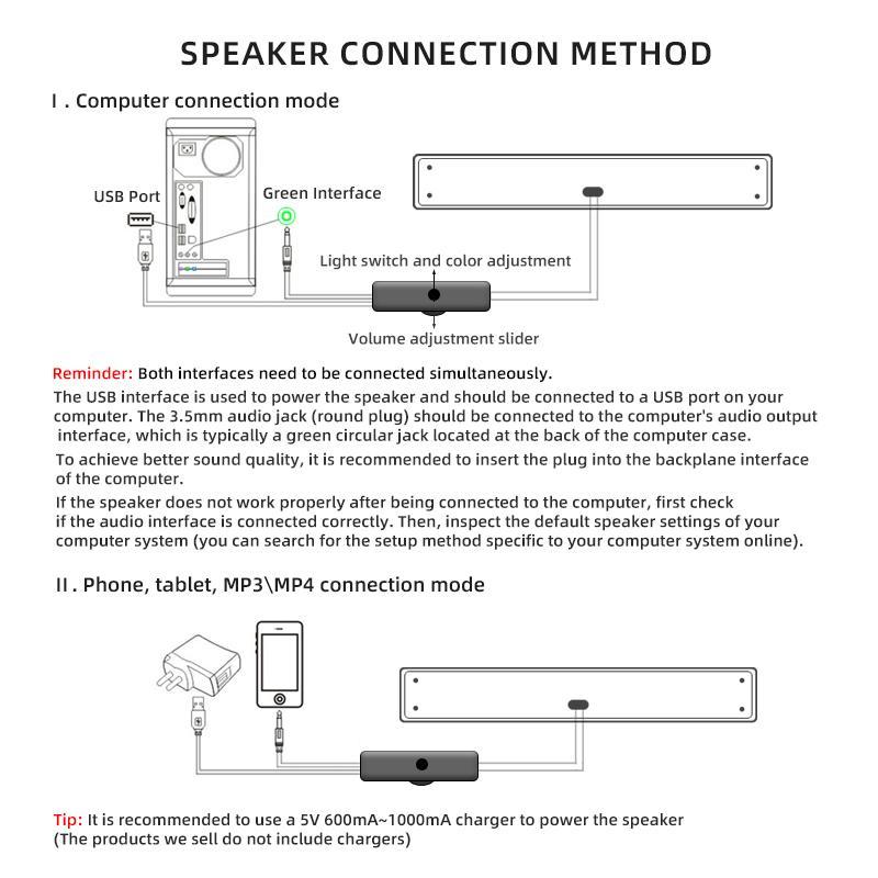 USB Powered Wired Computer Speaker, 3.5mm Audio Jack & LED Ambient Light Design Desktop Speaker, Multifunctional Sound Machine for Home & Office Use