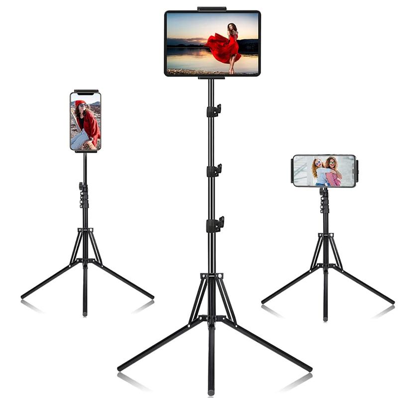 Adjustable Tablet Tripod Stand, 360° Rotatable Phone Holder Stand, Adjustable Height Tripod Mount for iPad Pro, iPhone, Kindle & All 4.7-12.9 Inch Tablets, Photography Accessories