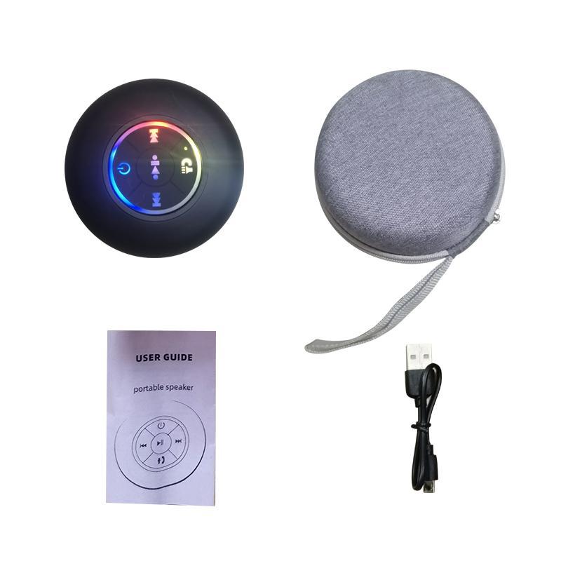 Wireless Speaker, Portable Waterproof Speaker with Suction Cup & Storage Box, Rechargeable Bluetooth-compatible Speaker with LED Light for Home, Kitchen, Bathroom, Outdoor