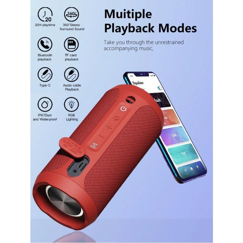 Waterproof Portable Bluetooth Speaker - 20W Louder Wireless Speaker With 20 Hours Playtime, TWS Pairing, RGB Lights And TF Slot - Perfect For Beach And Pool