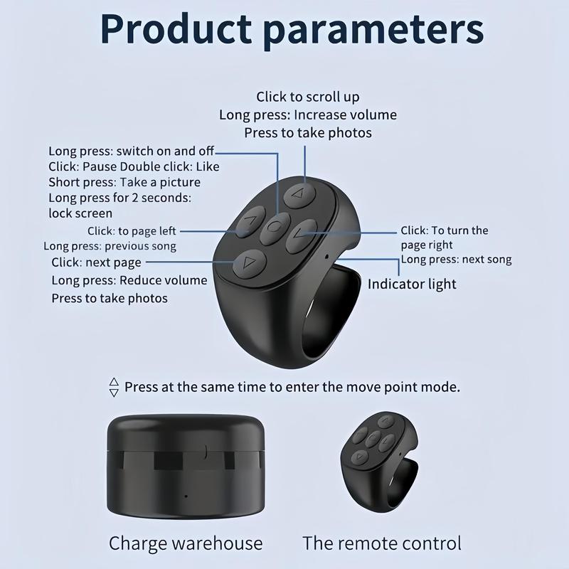 Auto Clicker For SmartPhone Remote Control For Kindle App Page Turner Wireless Media Button Remote Selfie Scrolling Ring For SmartPhone, IOS, Android