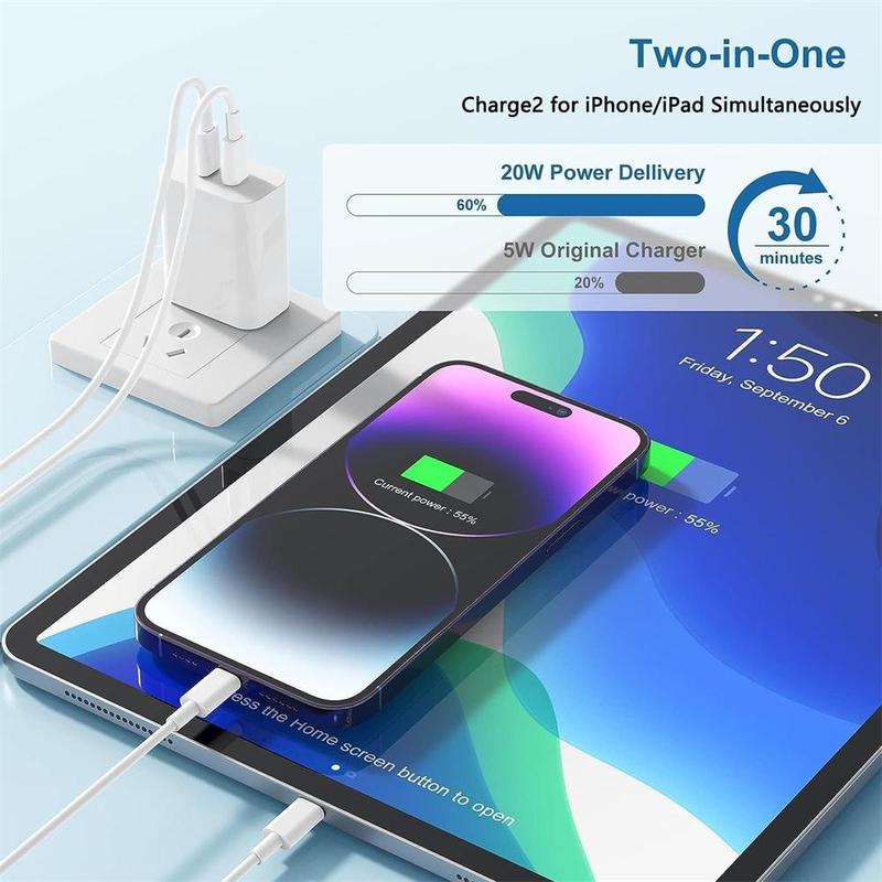 PD 20W Fast Charging Adapter with Data Cable, USB-C Power Adapter with Charging Cable for iPhone 15 15 Pro 15 Pro Max 15 Plus 14 13 12 11 XS Max XR X & iPad, Portable Chargers Head with Data Cable