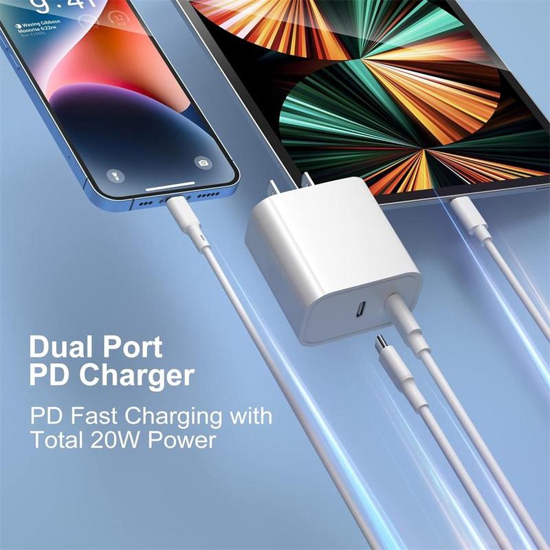 PD 20W Fast Charging Adapter with Data Cable, USB-C Power Adapter with Charging Cable for iPhone 15 15 Pro 15 Pro Max 15 Plus 14 13 12 11 XS Max XR X & iPad, Portable Chargers Head with Data Cable