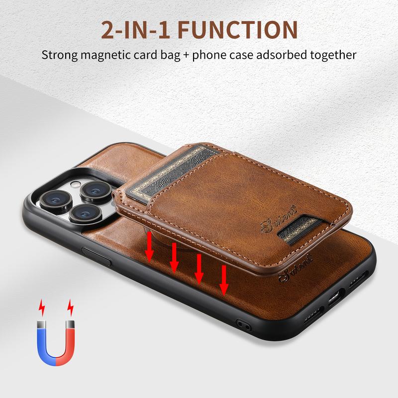 2 IN 1 Magnetic Leather Case For iPhone 16 Pro Max 15 14 13 12 Pro Max 15 14 Plus MagSafe Card Holder Wallet Case Flip Stand Cover