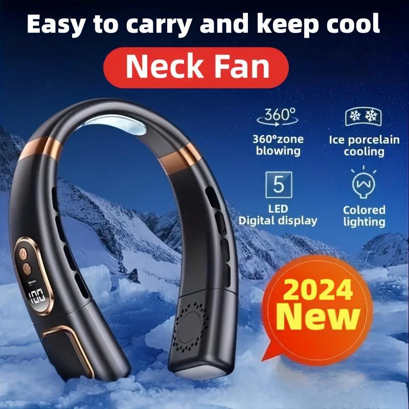 Portable Neck Cooling Fan, USB Rechargeable Neck Fan, Fashionable Hanging Fan with Digital Power Display, Suitable for Music Festival, Performance & Party