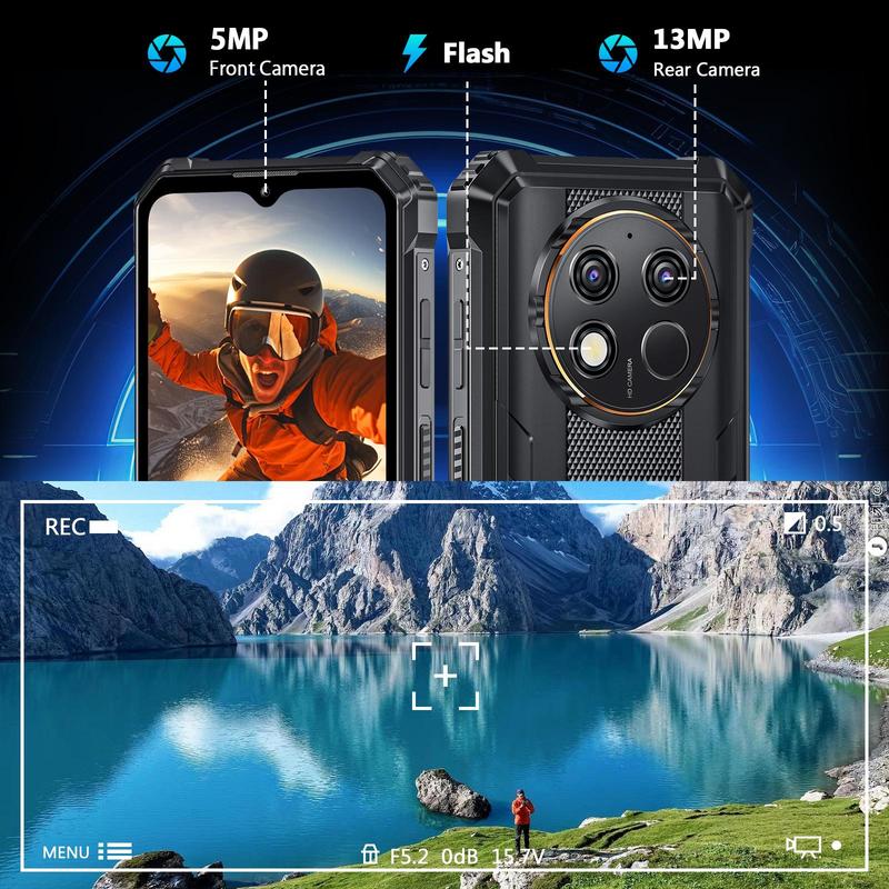 Oukitel wp28s rugged smartphone-Android 14 rugged phone unlocked, Octa Core 16GB 128GB 1TB expansion, 10600mAh battery IP68 waterproof cell phone, 6.52 