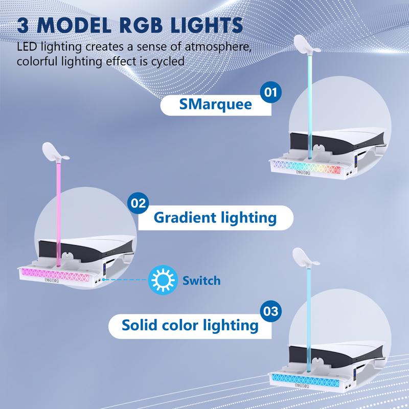 Horizontal Cooling Stand for PS5 Slim Console Disc & Digital Editions, PS5 Slim Expand Accessory with RGB Light, PS5 Slim Cooling Station, White