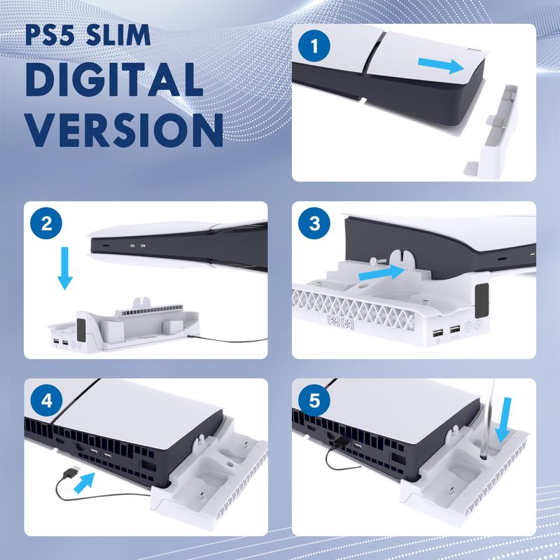 Horizontal Cooling Stand for PS5 Slim Console Disc & Digital Editions, PS5 Slim Expand Accessory with RGB Light, PS5 Slim Cooling Station, White