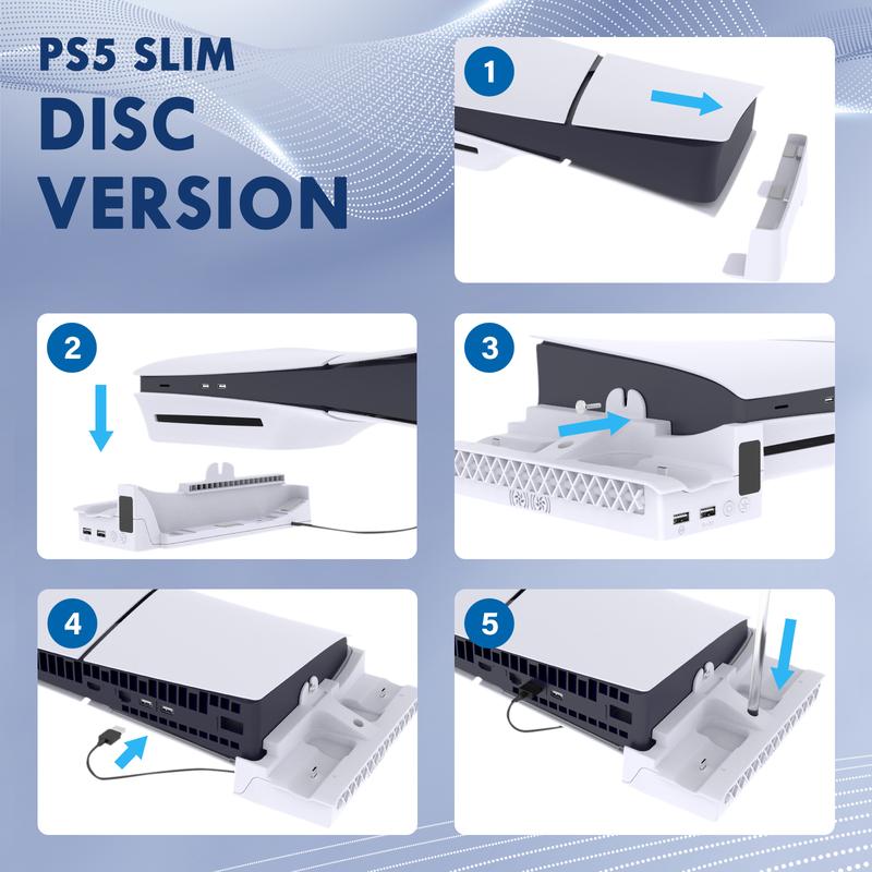 Horizontal Cooling Stand for PS5 Slim Console Disc & Digital Editions, PS5 Slim Expand Accessory with RGB Light, PS5 Slim Cooling Station, White