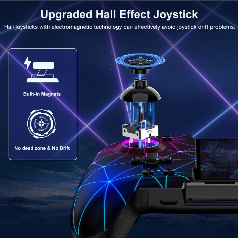 Switch Controllers, Hall Effect Switch Pro Controller for Nintendo Switch Switch OLED, One-Piece Switch Joypad with 9 Lights Color for Those Who Prefer Handheld Mode