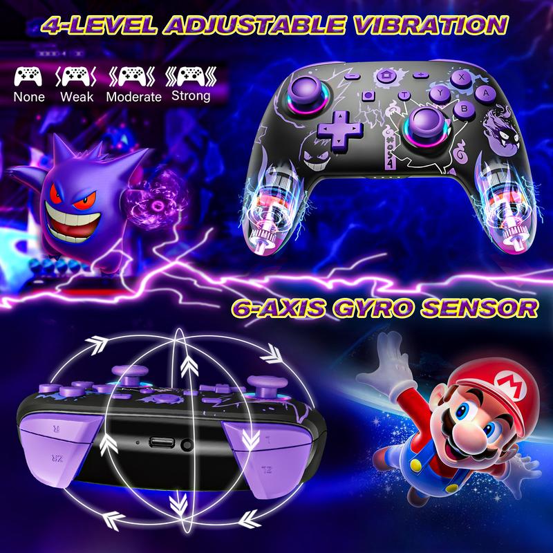 Wireless Controller for Switch Console,Gengar design with Dual Vibration Game Joystick Remote,Purple,Smartphone Accessories nintendo switch