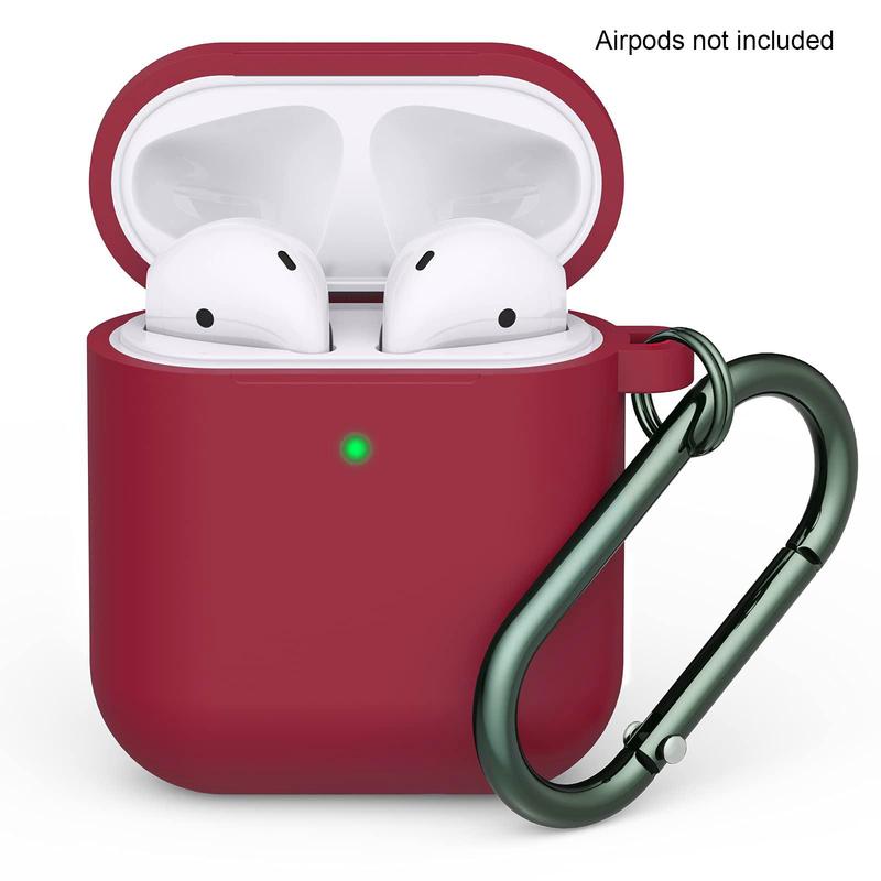 Solid Color Silicone Earphone Case with Carabiner, Anti-fall Earphone Protective Case with Visible LED Indicator Light Compatible with Airpods 1 2, Airpods Max New