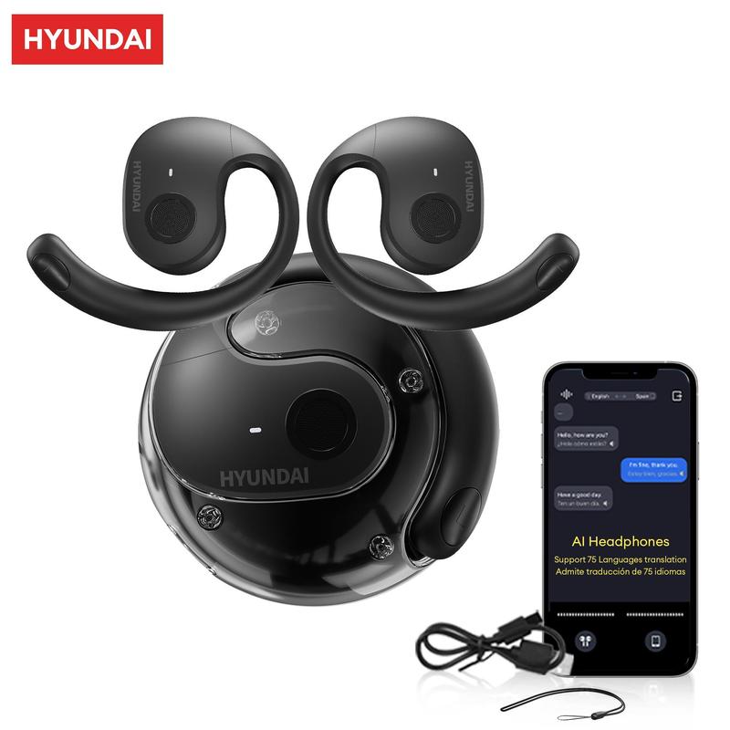 HYUNDAI HY-T26 Pro Wireless Earphone, Ear Mounted BT Headset with Translation Function, AI Intelligent Function Earphone for Cross-language Communication